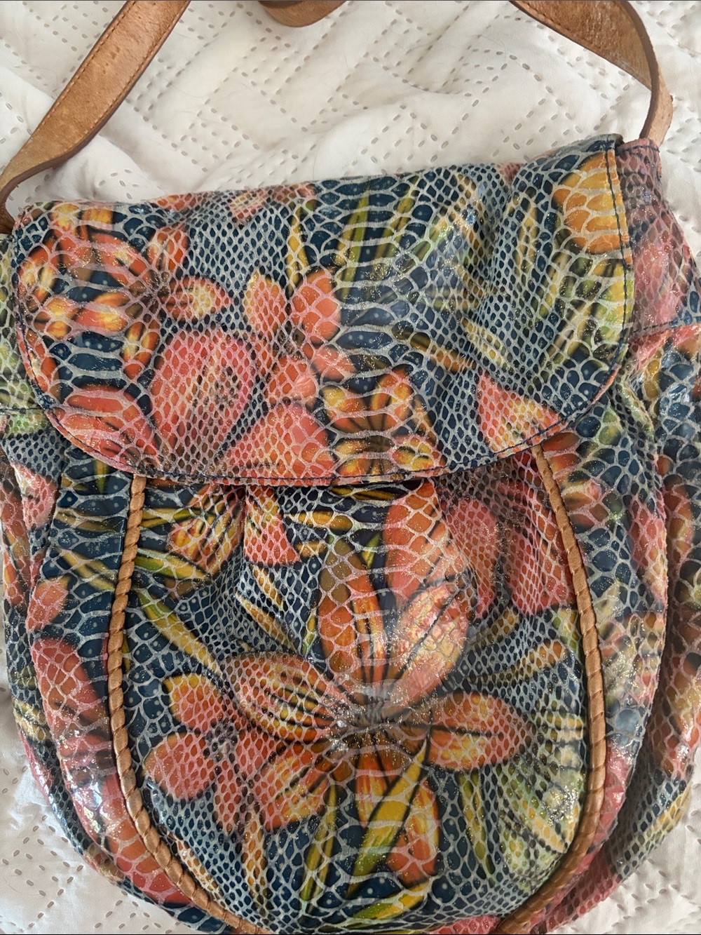 HOBO Blue and Coral Floral Snake-Print shoulder bag NWT